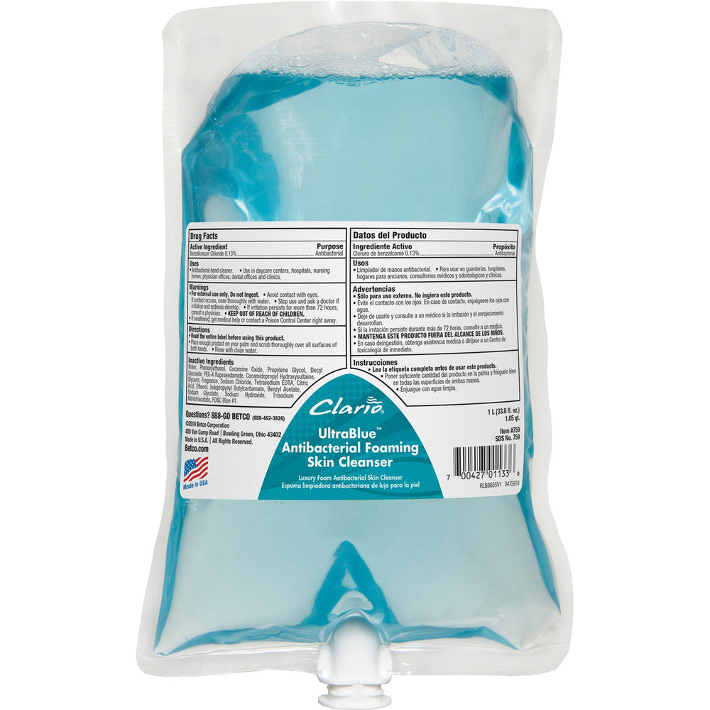(6 BAGS) ADVANCED ALCOHOL FOAMING HAND SANITIZER 1000ML CLARIO BAGS (USE MSS91821SINGLE DISPENSER)