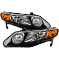Xtune 06-11 Honda Civic 4DR Crystal Headlights w/Large Amber Corner - Black (HD-JH-HC08-4DR-AM-BK)