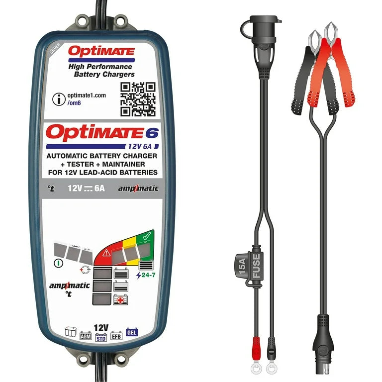 OPTIMATE 6 AMPMATIC (V2) SILVER 9 STEP AUTOMATIC BATTERY SAVING CHARGER TESTER & MAINTAINER