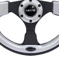 NRG Reinforced Steering Wheel (320mm) Blk w/Silver Trim & 5mm 3-Spoke