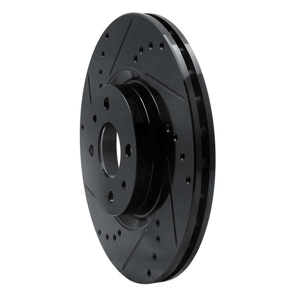 R1 2012-2019 Fiat 500E Front Left Drilled & Slotted Black Brake Rotor