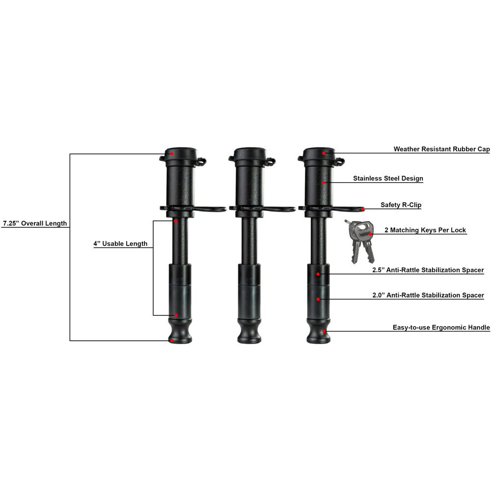 SET OF (3) 5/8IN BULLETPROOF LOCKING PIN BLACK OPS EDITION
