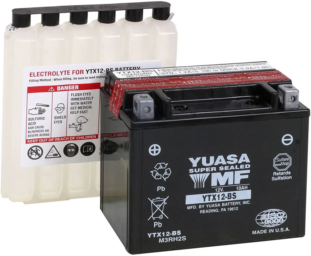 Yuasa YTX12-BS Maintenance Free AGM 12-Volt Battery w/Bottle