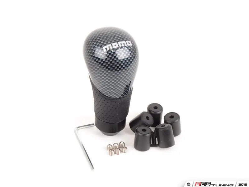 Momo Shadow Shift Knob - Black Airleather, Carbon Effect Insert