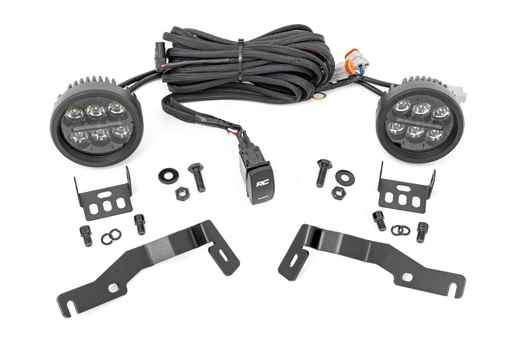 Rough Country LED Light Kit Ditch Mount Black Series Round 3.5 Inch Amber DRL Toyota Tacoma (24-26) 72106