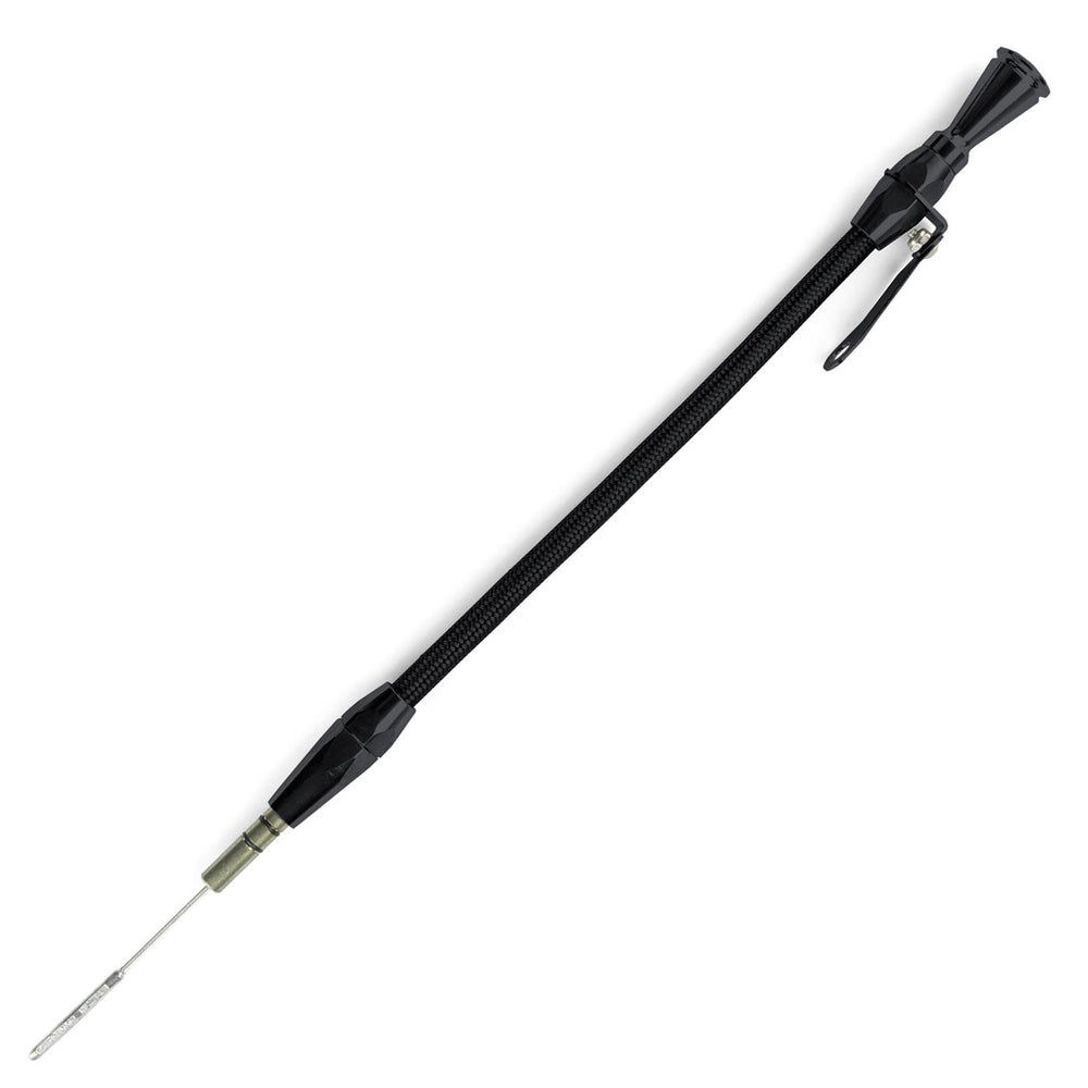 ENGINE OIL DIPSTICK; BLACK BRAIDED SS; WITH BLACK KNOB AND FITTINGS; BIG BLOCK C