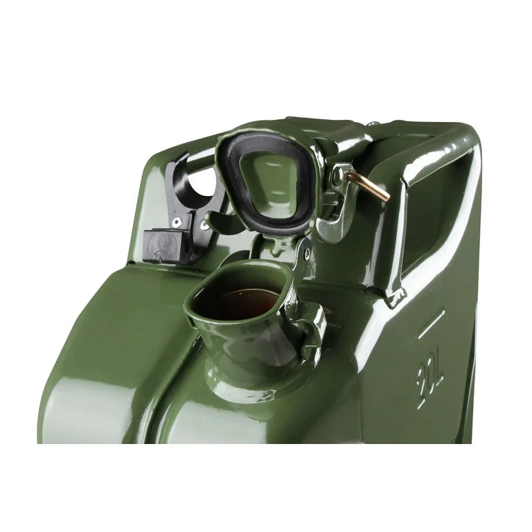 JERRY CAN W/ SAFETY CAP & SPOUT 5.3 GAL 18.5IN H 13.5IN L 6.5IN W STEEL GR