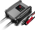 The Schumacher Electric 5 Amps 12 Volt Fully Automatic Battery Charger/Maintainer charges and maintains most battery types. It?s also great for keeping stored batteries charged.