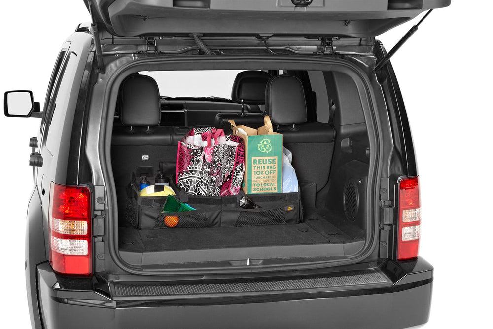 ~(6 lbs. 16X13X3)~ RoughRider Cargo Trunk Organizer Black Diamond Jeep 87-17 All; Fits neatly behind rear seat