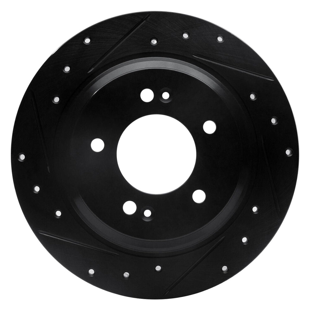 R1 13-25 Hyundai Kona Rear Left Drilled & Slotted Black Brake Rotor