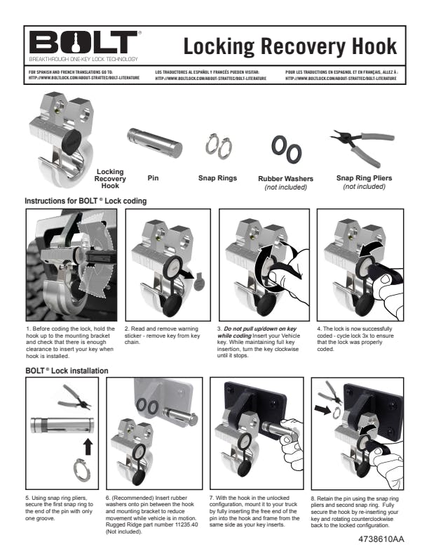 Locking Recovery Hook Ford Side Cut