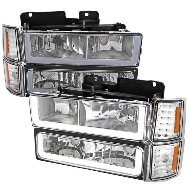 LED BAR HEADLIGHT BUMPER AND CORNER LIGHT COMBO WITH CHROME HOUSING CLEAR LENS