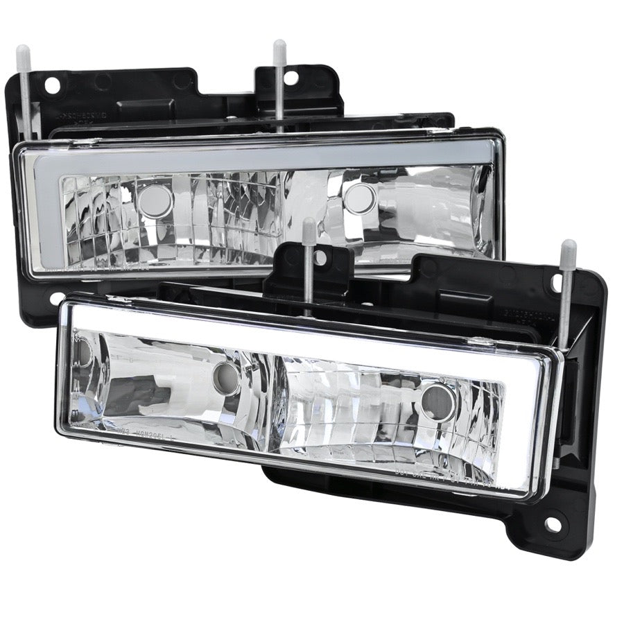 GMC CK LED BAR STYLE HEAD LIGHTS WITH CHROME HOUSING AND CLEAR LENS - USES STOCK BULBS