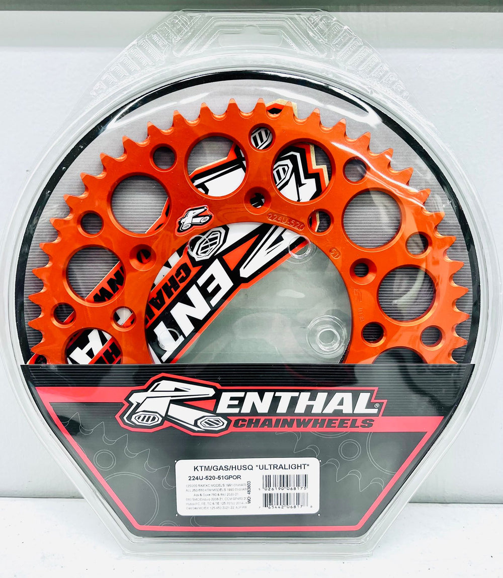 Renthal 21-22 KTM 125 XC Rear Grooved Sprocket - Orange 520-51P Teeth