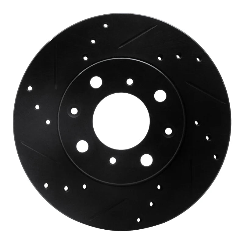 R1 90-00 Honda Civic Wagon Front Left Drilled & Slotted Black Brake Rotor