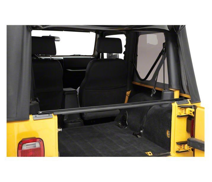 ~(5 lbs. 45X3X3)~ Tailgate Bar replacement Black Jeep 97-06 Wrangler; Includes tailgate bar 2 retainer brackets AND hook-n-loop attachment for original Trektop Classic (not NX version)