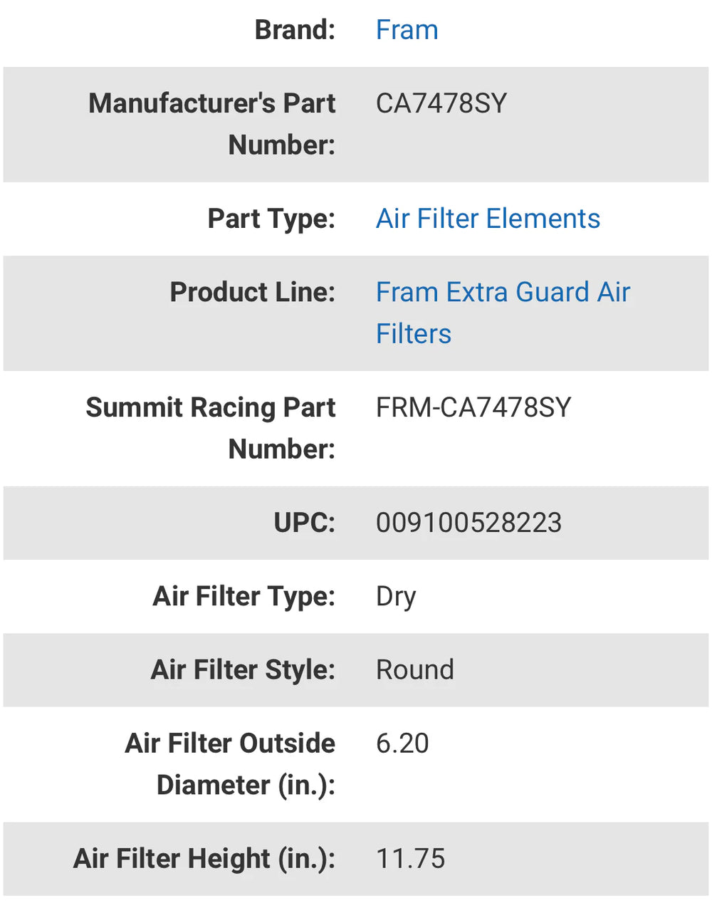 Fram air filter