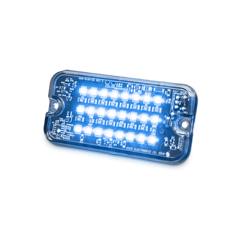 DIRECTIONAL LED: RECTANGULAR SURFACE MOUNT 12VDC 16 FLASH PATTERNS BLUE