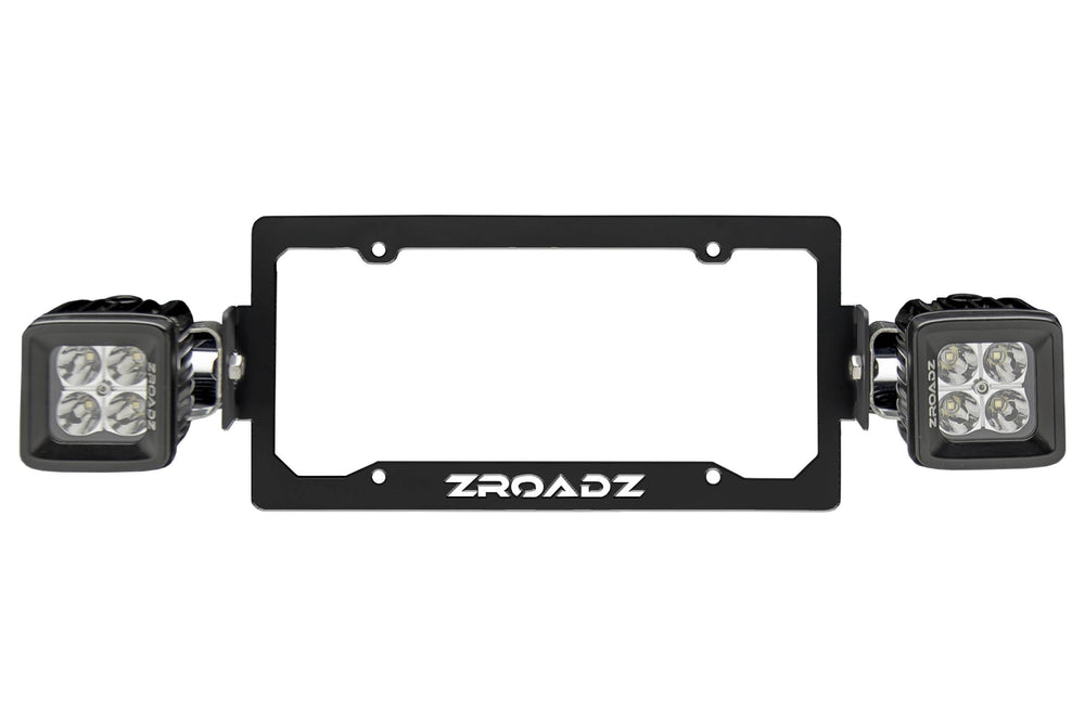 ~(5 lbs. 14X9X8)~ License Plate Frame LED Bracket Black Mild Steel Bolt-On Includes (2) 3 Inch ZROADZ LED Pod Lights and Universal Wiring Harness