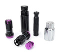 NRG M12x1.5 Steel Lug Nut w/Purple Al Tip / Dust Cap Cover Set 22pcs Black/Purple w/Locks/Socket