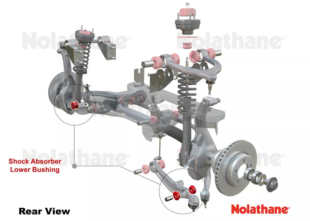 Shock absorber - to control arm bushing 2 Shell Bushings 2 Tubes 4 Washers Install Guide Grease