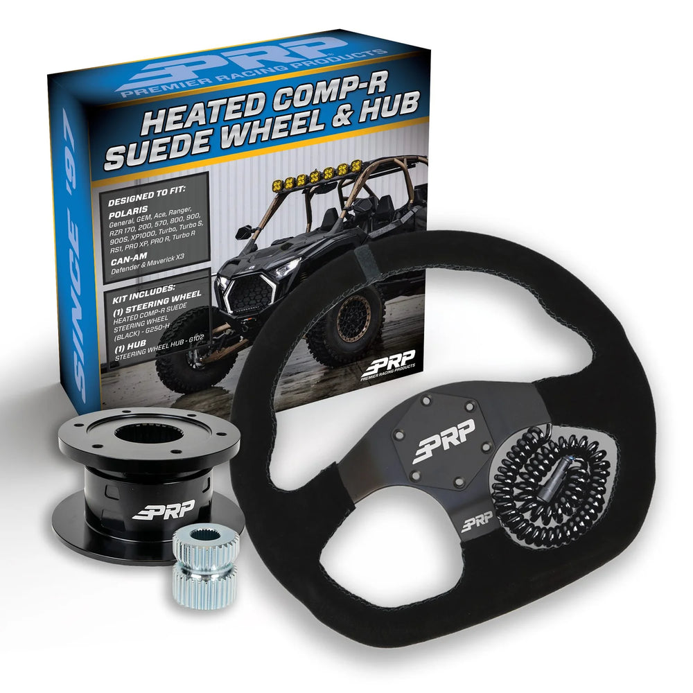 PRP Heated Suede D-Shape Steering Wheel Kit Black with Quick Release Hub for Polaris RZR Can Am X3 Arctic Cat Wildcat EZ-GO GEM John Deere Gator KG250H-02