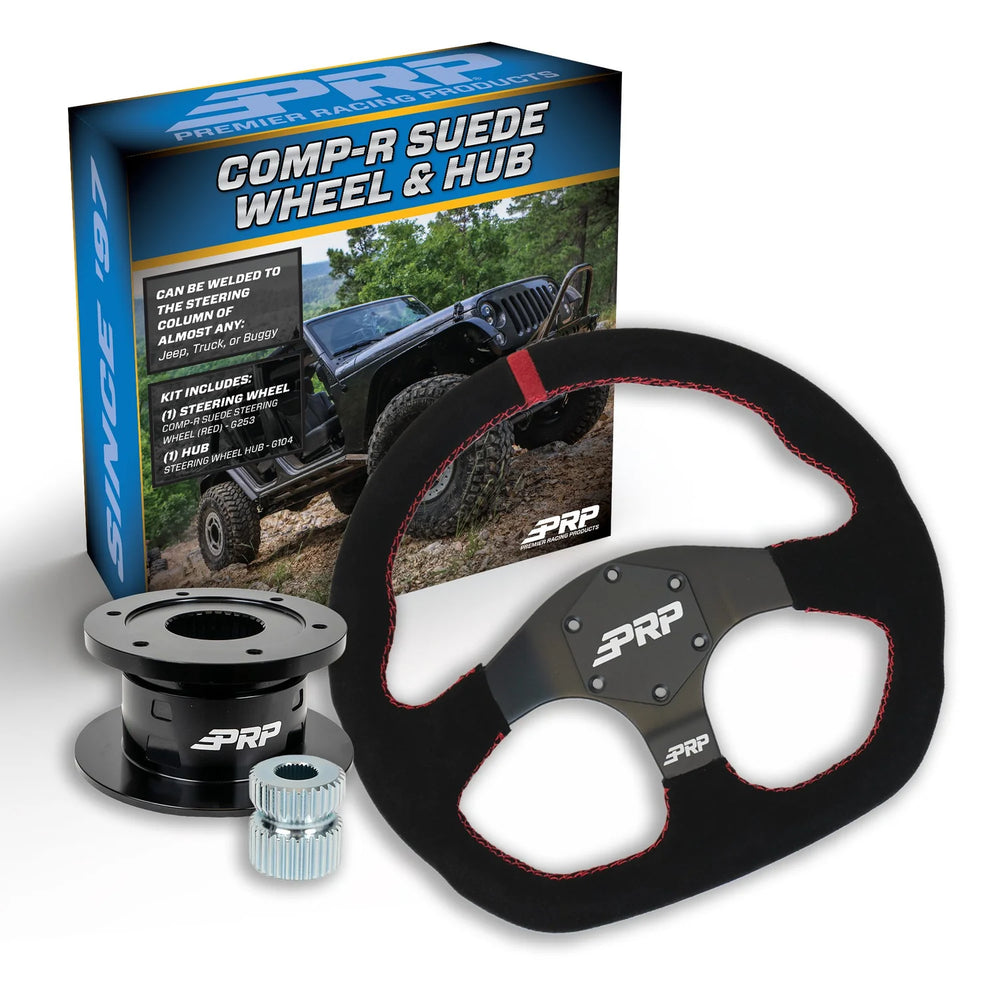 PRP Suede D-Shape Steering Wheel Kit Red with Quick Release Hub - Universal Weld on Adaptor KG253-04