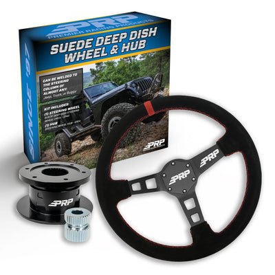 PRP Deep Dish Suede Steering Wheel Kit Red with Quick Release Hub - Universal Weld on Adaptor KG142-04