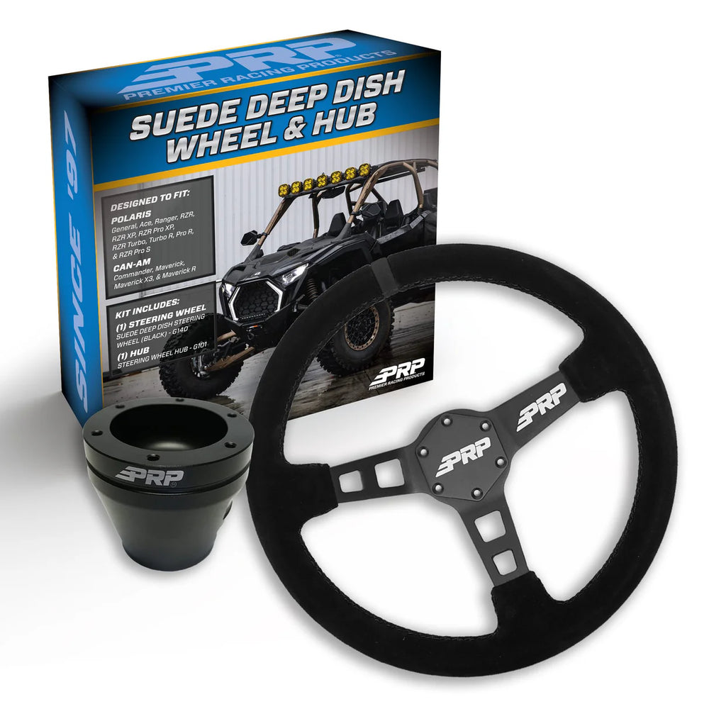 PRP Deep Dish Suede Steering Wheel Kit Black with UTV Hub for Polaris RZR Can Am X3 Arctic Cat Wildcat EZ-GO GEM John Deere Gator KG140-01