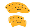 SET OF 4 CALIPER COVERS ENGRAVED FRONT/REAR MGP BLACK CHARACTERS YELLOW POWDER