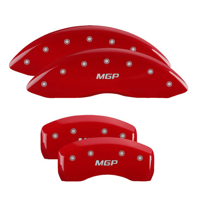 SET OF 4 CALIPER COVERS ENGRAVED FRONT/REAR MGP SILVER CHARACTERS RED POWDER C