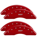SET OF 4 CALIPER COVERS ENGRAVED FRONT/REAR MGP SILVER CHARACTERS RED POWDER C