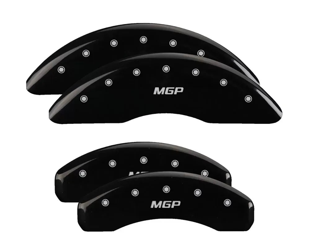 SET OF 4 CALIPER COVERS ENGRAVED FRONT/REAR MGP SILVER CHARACTERS BLACK POWDER