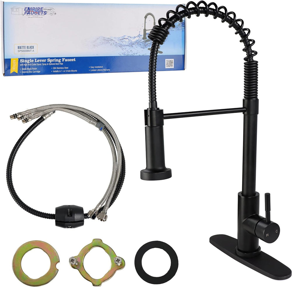 FAUCET KITCHEN 8IN BLACK MATTE METALCOILED SPRING FAUCET HAMMER STYLEHEAD