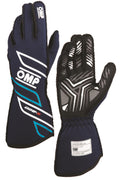 OMP ONE-S GLOVES my2025 FIA 8856-2018 NAVY BLUE / CYAN SZ XL