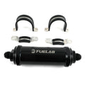 Fuelab 828 In-Line Fuel Filter Long -10AN In/Out 6 Micron Fiberglass - Black