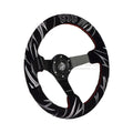 NRG Reinforced Steering Wheel (3in. Deep) Jeff Jones Sig Blk Suede, Red Stich, Car Livery Embroidery