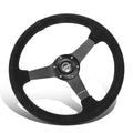 NRG Sport Wheel (350mm) 3 Solid Spokes - 1.5in Deep - Burgundy - Micro Suede - Black Stitching