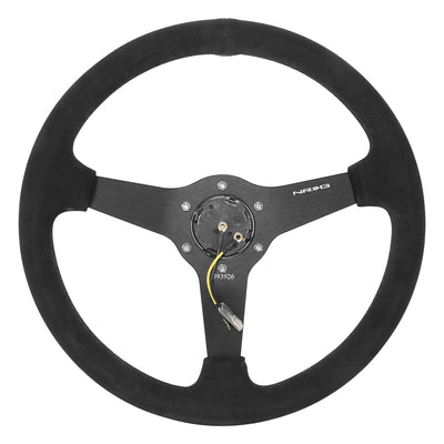 NRG Sport Wheel (350mm) 3 Solid Spokes - 1.5in Deep - Burgundy - Micro Suede - Black Stitching