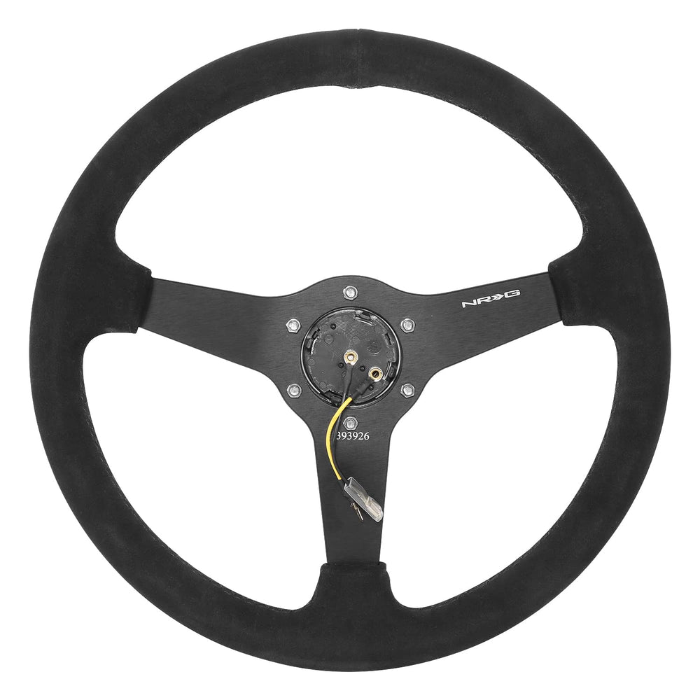 NRG Sport Wheel (350mm) 3 Solid Spokes - 1.5in Deep - Burgundy - Micro Suede - Black Stitching