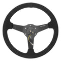 NRG Sport Wheel (350mm) 3 Solid Spokes - 1.5in Deep - Burgundy - Micro Suede - Black Stitching