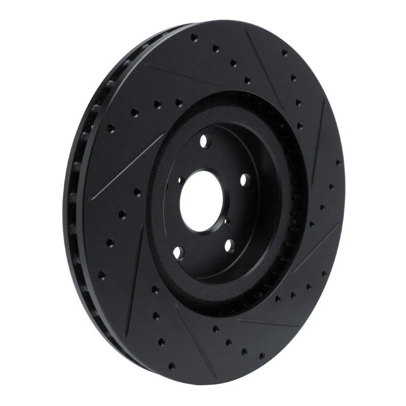 R1 -23 Subaru Ascent Front Left Drilled & Slotted Black Brake Rotor