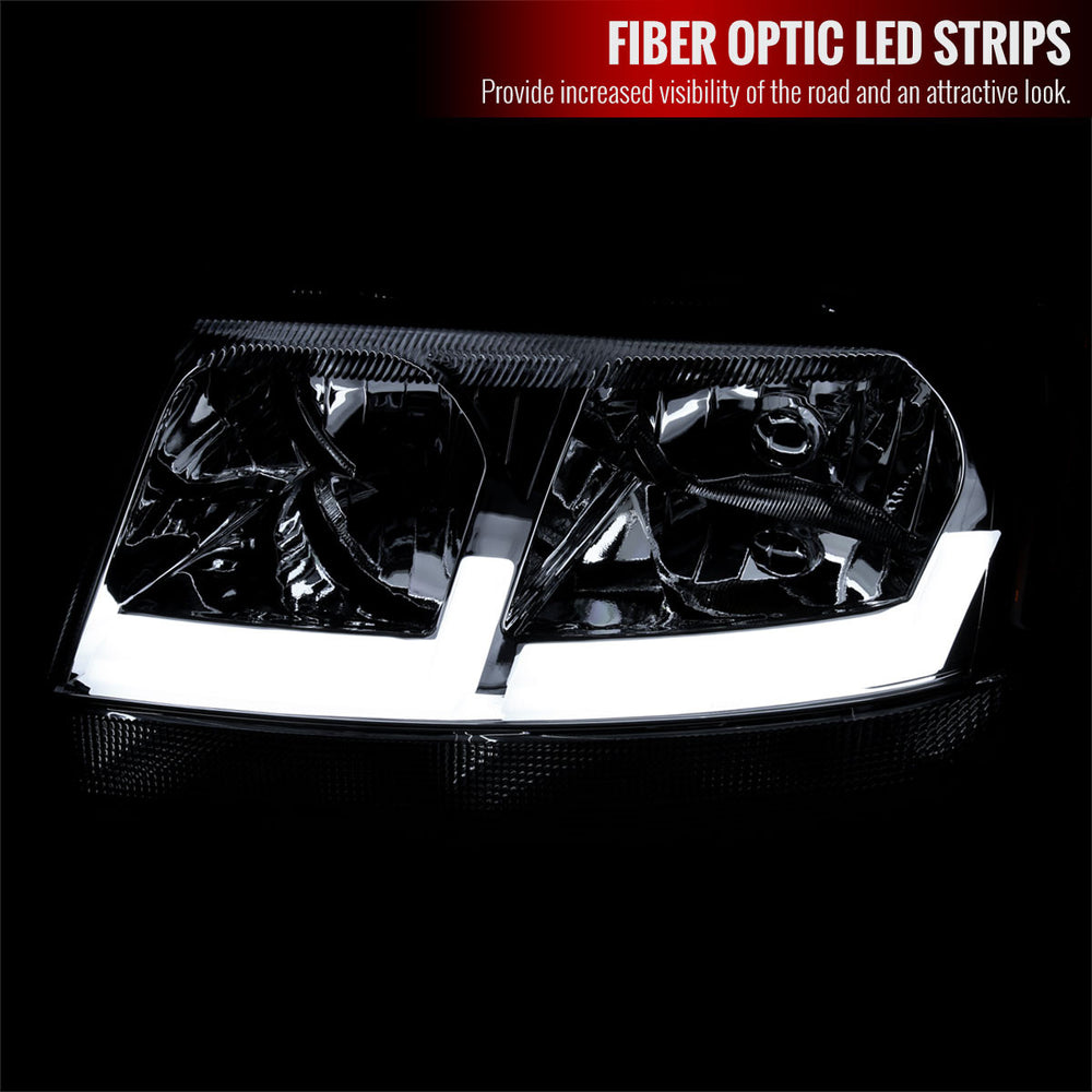 LED BAR HEADLIGHTS WITH MATTE HOUSING AND CLEAR LENS AMBER REFLECTOR - USES STOCK BULBS
