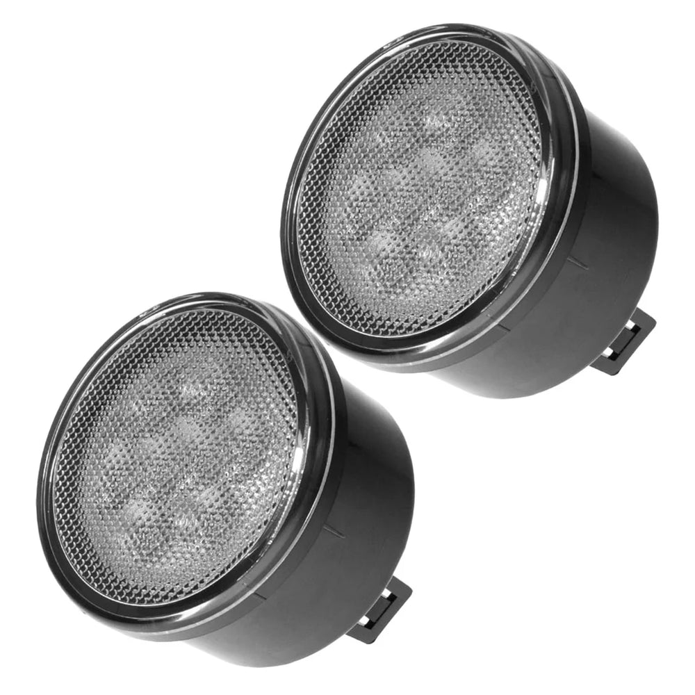 ~(1 lbs. 10X6X5)~ Jeep 07-18 JK Wrangler Round Front Turn Signal Lenses with Amber LEDs Located Under Front Headlights - Clear Lens
