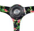 NRG Reinforced Steering Wheel (350mm/ 3in. Deep) Matte Black Spoke/Black Leather/ Yellow Center
