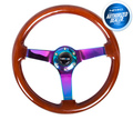 NRG Reinforced Steering Wheel (350mm / 3in. Deep) Classic Dark Wood w/4mm Neochrome Solid 3-Spoke