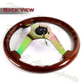 NRG Reinforced Steering Wheel (350mm / 3in. Deep) Classic Dark Wood w/4mm Neochrome Solid 3-Spoke