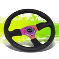 NRG Reinforced Steering Wheel (350mm / 2.5in. Deep) Leather Race Comfort Grip w/4mm Neochrome Spokes