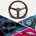 NRG Reinforced Steering Wheel (350mm) Dark Wood Grain - 3in Deep - Black 3-Spoke Center