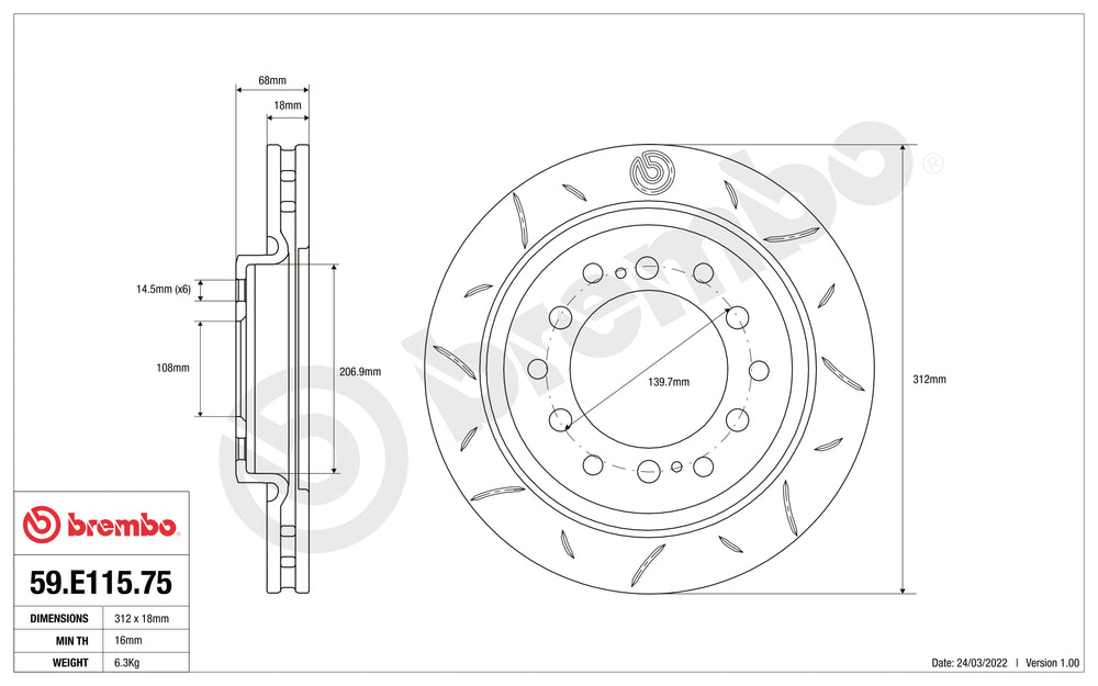Brembo 06-13 BMW X5 Xdrive Rear TY3 Sport Disc Rotor - 345X24